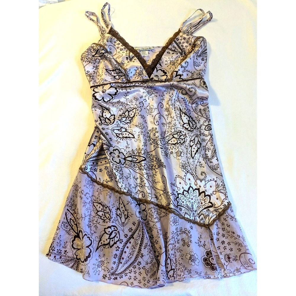 Linea Donatella Chemise Nightgown Slip L Lace Trim Lavender Print Fairy Inspired